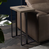 Contemporary side table / metal / leather...