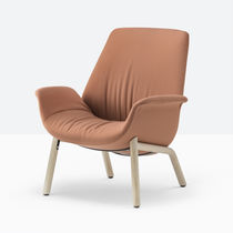 Contemporary armchair / fabric / leather...