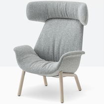 Contemporary armchair / fabric / leather...