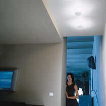 Contemporary ceiling light / round / glass...