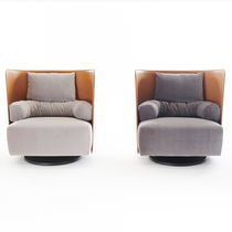Swivel armchair / contemporary / cowhide...