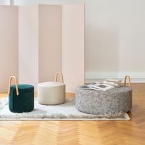 Contemporary pouf / fabric / leather / oak