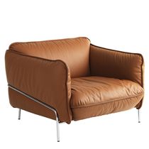 Contemporary armchair / fabric / leather...