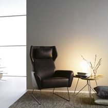 Contemporary armchair / leather / beech...