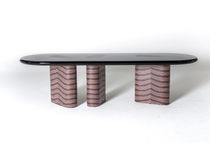 Contemporary table / oak / walnut / oval