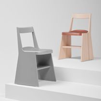 Contemporary chair / steel / pine / fabric