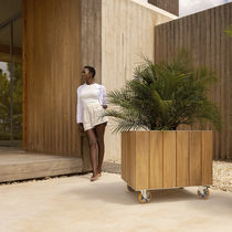 Wooden planter / aluminum / square / wheeled