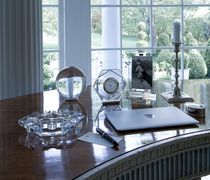 Contemporary clock / analog / desk / glass
