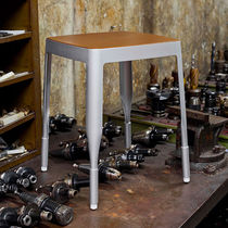 Contemporary stool / leather / aluminum...