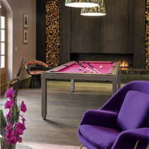 Design dining table / wood veneer / powder-coated...