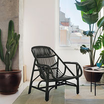 Contemporary armchair / rattan / black /...