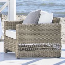 Contemporary armchair / fabric / rattan...