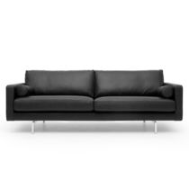 Contemporary sofa / black / fabric / leather