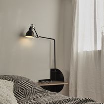 Bedside table lamp / aluminum / oak / contemporary