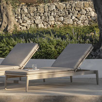 Contemporary sun lounger / fabric / teak...