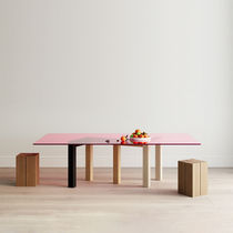 Contemporary table / glass / wooden base...