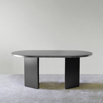 Contemporary table / MDF / metal / glass
