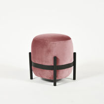 Contemporary pouf / velvet / steel / round