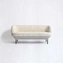 Contemporary sofa / beige / velvet / wooden...