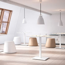 Contemporary pouf / leather / wooden / round