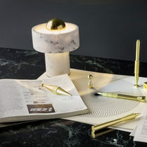 Table lamp / contemporary / brass / glass