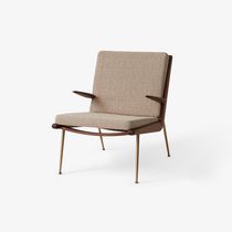 Contemporary armchair / fabric / solid wood...
