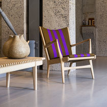 Contemporary armchair / fabric / oak / high-back