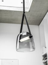 Pendant lamp / wooden / blown glass / contemporary