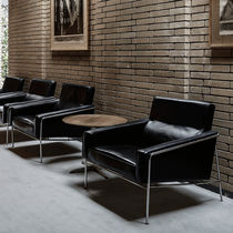 Contemporary armchair / fabric / brown /...