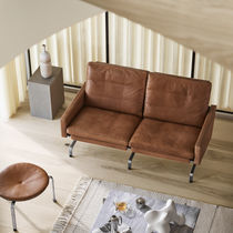 Contemporary sofa / brown / black / leather