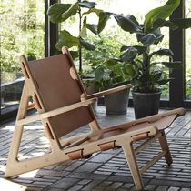 Oak deck chair / leather