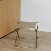 Contemporary stool / leather / canvas /...