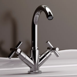 double-handle washbasin mixer tap / free-standing / chrome-plated brass / bathroom