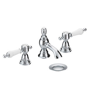 double-handle washbasin mixer tap / free-standing / chromed metal / bathroom