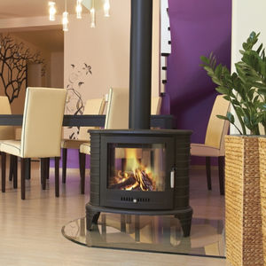 wood heating stove / double-sided / cast iron / contemporary