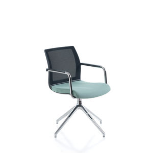 contemporary visitor chair / upholstered / sled base / on casters
