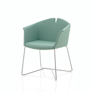 contemporary visitor chair / upholstered / sled base / on casters