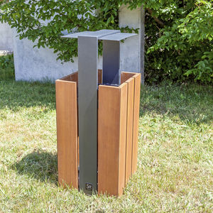 public trash can / iron / wooden / contemporary