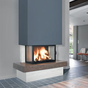 contemporary fireplace surround / stone / 3-sided