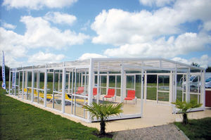 high swimming pool enclosure / telescopic / polycarbonate / metal