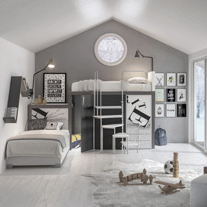 white children's bedroom furniture set / gray / melamine / anodized aluminum