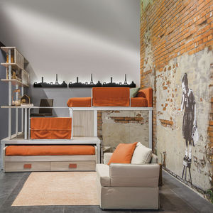 orange children's bedroom furniture set / gray / melamine / anodized aluminum
