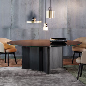 contemporary dining table / wood veneer / MDF / smoked glass