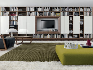 contemporary TV wall unit / lacquered wood / oak / walnut