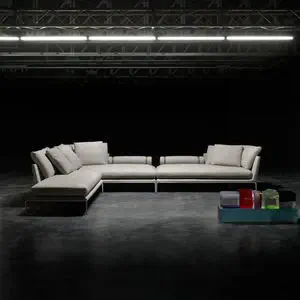 Contemporary sofa - HOLLOW - B&B Italia - fabric / leather / with