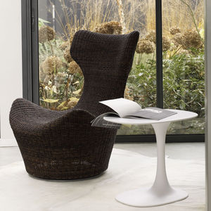 contemporary armchair / abaca fiber / wing / with footrest