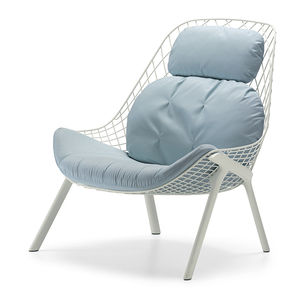 contemporary armchair / fabric / steel / aluminum