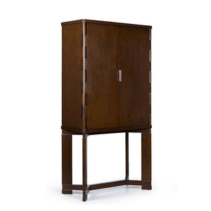 contemporary bar cabinet / oak / polished stainless steel / tempered glass