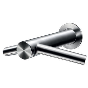 double-handle washbasin mixer tap / wall-mounted / stainless steel / bathroom