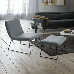 contemporary fireside chair / fabric / sled base / with footrest